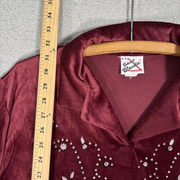 Vintage Sweet Blondie Women’s Size 2X Blouse 70s Inspired Retro Velvet Holiday - Picture 8 of 14